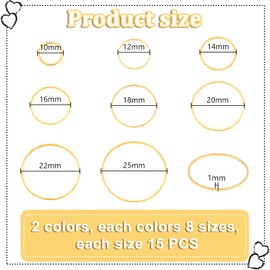 PH PandaHall 240 pcs 8 Sizes 10/12/14/16/18/20/22/25mm Round Open Back Bezel Charms Pendants Hollow Frame Pendant for Resin Earring Bracelet Pendant Necklace Jewelry DIY Craft Making, Golden/Silver