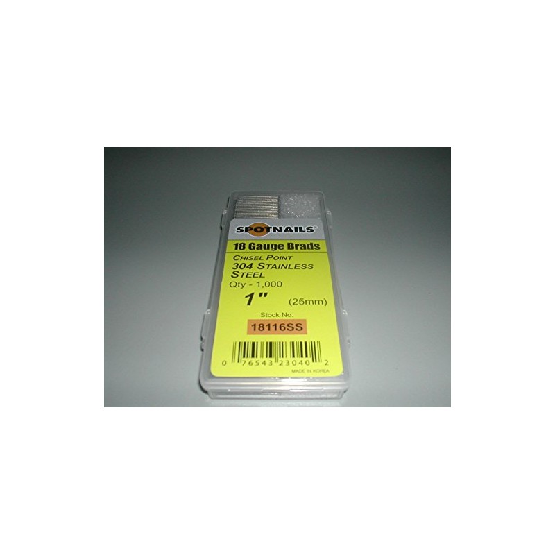 18 Gauge 1" Inch Brads STAINLESS STEEL (1,000) Straight Strip