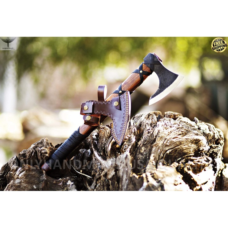 Custom Gift Forged Carbon Steel Viking Axe with Rose Wood