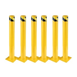 Safety Bollard 6 Pack - 36 Inch Height, 4.5 Inch Diameter Yellow Steel Post with 24 Anchor Bolts for Traffic Control, Driveway Barrier, Parking Pole