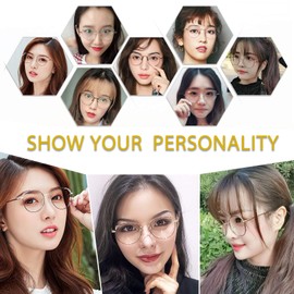 XFentech Blue Light Filter Glasses - Women Men UV400 Protection Classic Metal Oval Frame Clear Lens Glasses Decorative Glasses Gaming Computer Glasses, C1 Gold + C4 Black-Gold