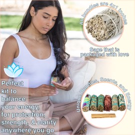 7 Sage Smudge Kit with Blue Sage, 7 Chakra White Sage, Cedar, Dragon's Blood, Rosemary, Yerba Santa, Palo Santo | Salvia Blanca para Limpiar Sustainably Sourced