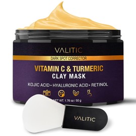 Baliti Vitamin C & Turmeric Clay Mask - Kojic Acid Dark Spot Corrector with Hyaluronic Acid and Retinol Skin Care Routine to Minimize Pores and Blackheads Includes Applicator Brush 50g 3.53 Ounce / 발리틱 비타민 C & 강황 클레이 마스크 - 코직산 히알루론산 및 레티놀 함유 다크 스팟 코렉터 모공과 블랙헤드를 최소화하는 스킨 케어 루틴 어플리케이터 브러시 포함 50g 3.53 Ounce