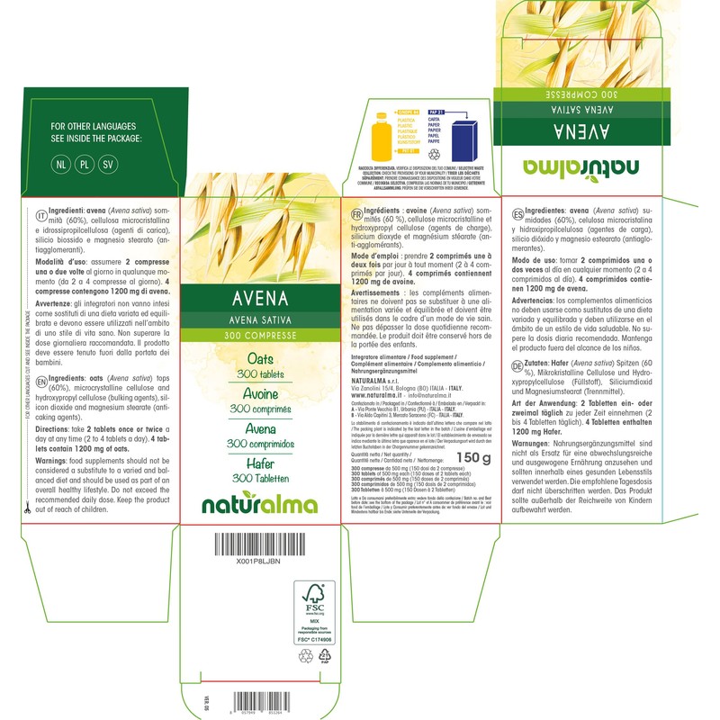 Oats (Avena Sativa) Tops NATURALMA | 150 g | 300