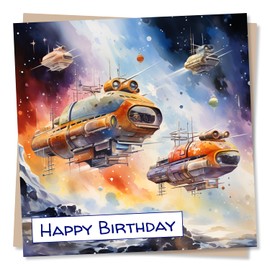 Spaceship Birthday Card - Happy Birthday - Outer Space Design - Made in UK