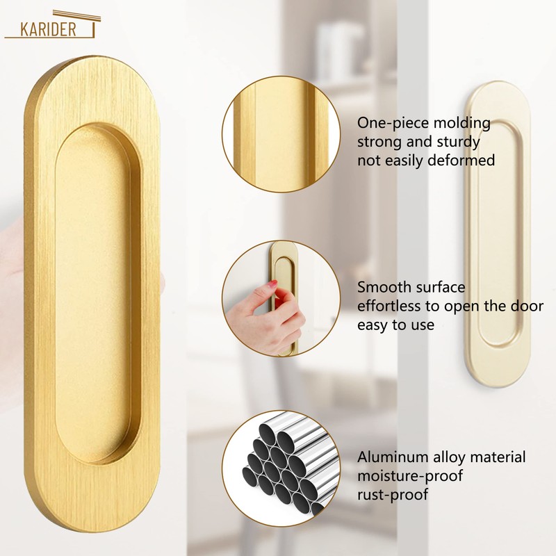 Self-Stick Oval Sliding Door Pulls, 3pcs Aluminum Alloy Flush Pull