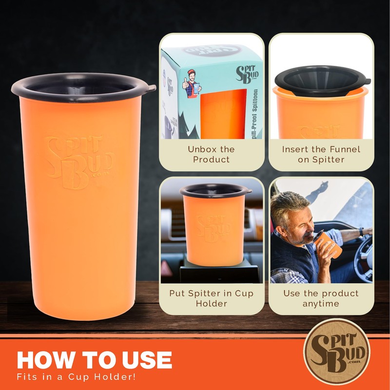 Spit Bud Original Hunter Orange Spittoon For Chewing - Portable