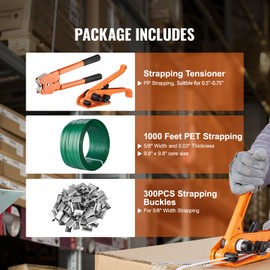 Happybuy Banding Strapping Kit with Strapping Tensioner Tool,Banding Sealer Tool,300 Metal Seals, 1000ft Length PET Band, Pallet Packaging Strapping Banding Kit Banding Packaging Strapping for Packing