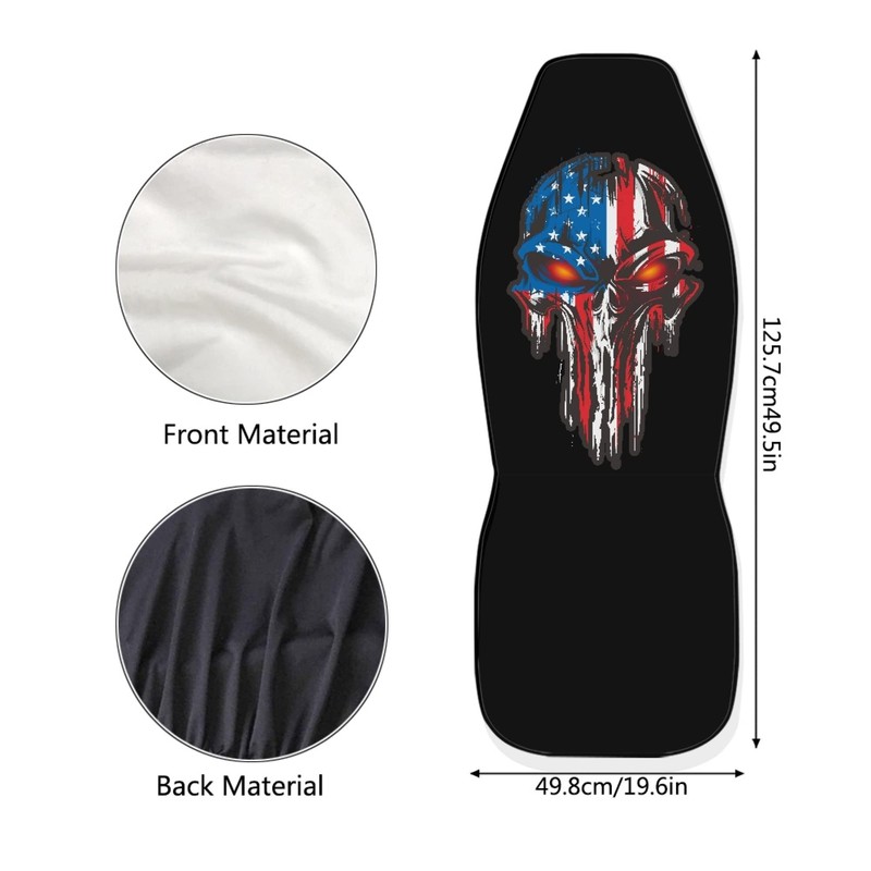 FEIONAGY American Flag Skull Patriotic 2pcs Car Seat Covers, Front