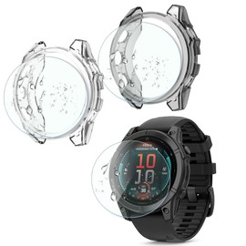 ISRcnst Compatible for Garmin Epix Gen 2 47mm Screen Protector/Fenix 7/ Fenix E (47mm), Tempered Glass Protective Film and Case TPU Soft Frame Cover (Pack of 3+2)