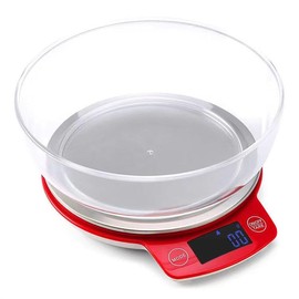 HORNBILL Digital Kitchen Scales Electronic Food Scales with 0.6L Bowl Liquids in ml and fl. Oz. Tare Function LCD Display Easy Storage,5kg/11lb Red