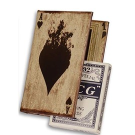 Book Box Skat Poker Antique Look Soft Imitation Leather Book 13.5 x 9 x 3 cm with Card Game