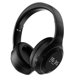 T.TAOMI FM Radio Headphones, Headset for Mowing, Cycling, Jogging, Portable Radio with Rechargeable Battery, LED Display, 3.5mm Jack, Gifts for Seniors Elderly (Black)