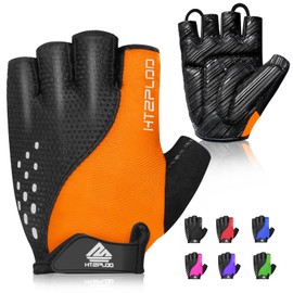 HTZPLOO Bike Gloves Cycling Gloves Biking Gloves for Men Women with Anti-Slip Shock-Absorbing Pad,Light Weight,Nice Fit,Half Finger Bicycle Gloves (Orange, Small)