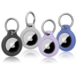 【4 Pack】AirTag Case Keychain Waterproof Wear-Resistant Oil Proof Anti-lost Air Tag Protective Cover Full Body Shockproof Air Tag Holder for Luggage/Key/Dog Collar