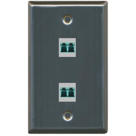 RiteAV - 2 Port LC Fiber 10GB Duplex Wall Plate - Stainless Steel/Gray - Bracket Included