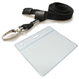Customcard ltd® Clear ID Badge Pocket and Lanyard Neck Strap with Lobster Metal Clip - Black