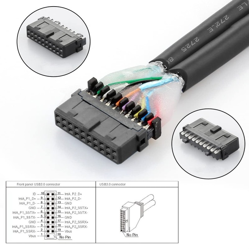 CY Vertical Dual USB 3.0 A Type Female to Motherboard