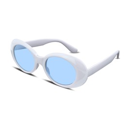 FEISEDY Sunglasses White Oval Clout Goggles for Women Men Retro Round Trendy Rimmed Clueless Costume Frame B2253