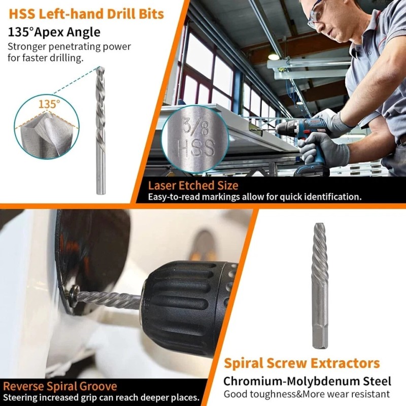 REBRA Screw Extractor and Left-Hand Drill Bit Set, Easy Out