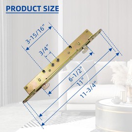 Hoconnie 11-3/4" Multi-Point Mortise Lock with Face Plate for Sliding Patio Glass Door, 2 Point Mortise Lock Replacement Fit 3-15/16" Handle H.C.| Anti-Slam Pin| Patio Screen Sliding Door