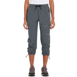 BALEAF Women's Hiking Cargo Pants Outdoor Lightweight Capris Water Resistant UPF 50 Zipper Pockets Deep Gray Size XXLarge