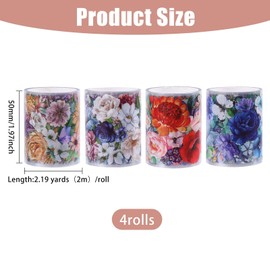 CHGCRAFT 4 Rolls 4 Style Flower Decorative Tape Floral Printed Masking Tape 50mm Wide PET Decorative Stickers Self Adhesive for DIY Scrapbooking, 8M, Forest Flowering Season