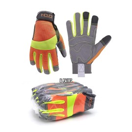 HANDLANDY 6 Pairs Reflective Work Gloves for Men & Women, Anti Vibration Gloves
