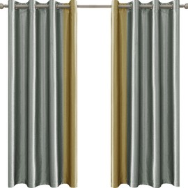 Ystyle Living Room Curtains, Set of 2, Thermal Curtain, Cold Protection, Opaque Curtains, Blackout Curtains, Curtains with Eyelets, Soundproofing Curtain, 140 x 180 cm, Grey Yellow