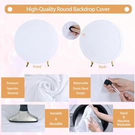 Haefoo 7.2FT White Round Backdrop Cover for 5 to 7.2ft Circle Arch Stand - Adjustable Wrinkle Free Circle Backdrop Cover for Birthday, Wedding, Baby Shower Photography Party Background Decor