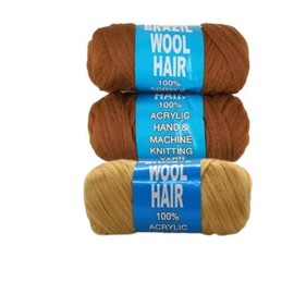 Omoge Hair Ltd (3 Rolls) Brazilian Wool Hair 2 Brown + 1 Honey Blonde Brazilian Wool For Braiding/Synthetic Hair/For Black Kids/Bantu Knots/Crochet Braids