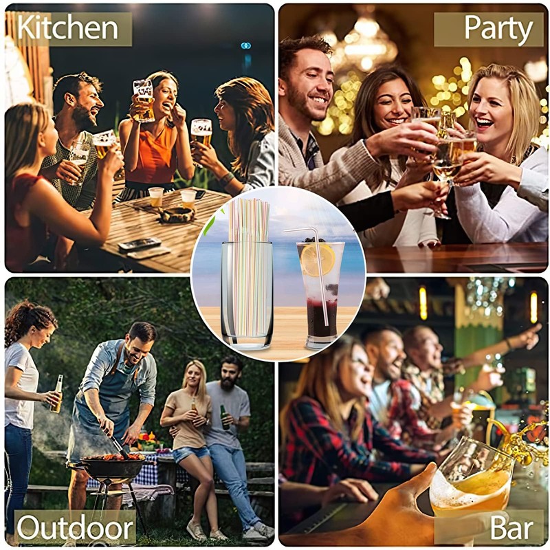 200 PCS Multiple Colors Straws, 20cm Long, Stripes, Suitable for