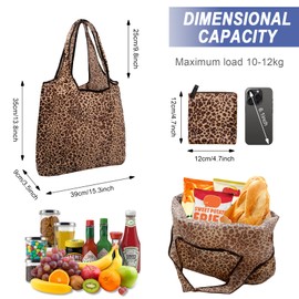 Long Keeper Pack of 2 Reusable Shopping Bags Large Foldable Shopping Bag Washable Travel Shopping Bags Lightweight Portable Shopping Bags, Leopard + Light Blue Lemon, L