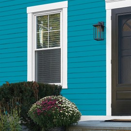 Glidden Exterior Paint + Primer: Teal/Aqua Exterior Paint /Mediterranean Blue, One Coat, Flat, 1 Gallon