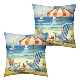 Kwlegh Summer Beach Themed Pillow Covers Beach Chair Throw Pillow Covers 18x18 Set of 2 Ocean Seaside Scenery Pillowcase Double Sided Printing Cushion Case for Living Room Patio Sofa
