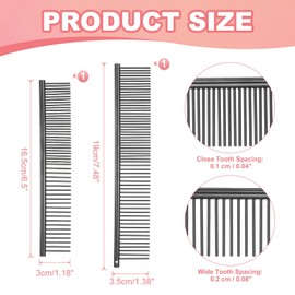 PETAXCELL Dog Cat Comb, Pet Combs Stainless Steel Teeth with Rounded Ends for Knots Mats Loose Hair Removal, 6.5/7.5IN (Black Plated, 2 Pack), Grooming Tool Intended for Long Curly Hair Pet