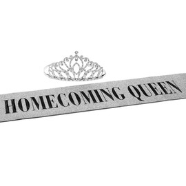 Anderson's Homecoming Queen Tiara and Silver Glitter Sash Set, High School Royal Accessories, Metallic Letter Sash, Elegant Headwear for Teens, Pageant Crown for Homecoming Events