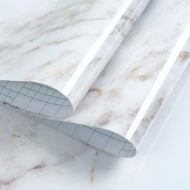 rabbitgoo Glossy Marble Contact Paper Peel and Stick Wallpaper 11.8" x 78.7" Countertop Furniture Waterpoof Self Adhesive Removable Cover for Kitchen Bathroom Cabinet Drawer Shelf Liner Vinyl Roll