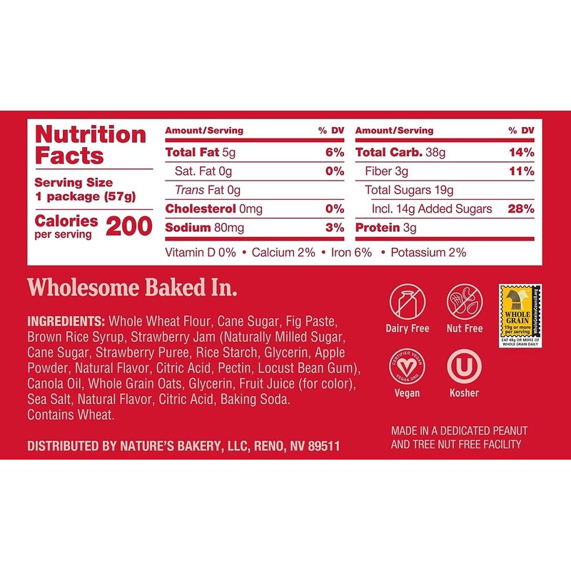 Nature’s Bakery Whole Wheat Fig Bars, Strawberry, Real Fruit, Vegan,