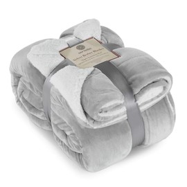 Genteele Sherpa Throw Blanket Super Soft Reversible Ultra Luxurious Plush Blanket (50 inches x 60 inches, Silver/White)