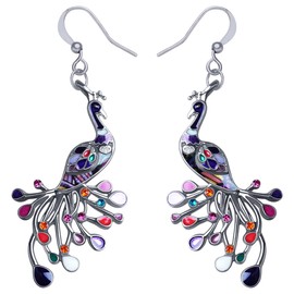 DOWAY Enamel Peacock Earrings Peacock Feather Dangle Jewellery for Women Statement Earrings Gifts, Zinc, Sandstone