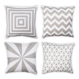 Penguin Home 4Er - Pack Dekorative Quadratische Kissen Aus Baumwolle, Luxuriöse, Stilvolle Für Wohnzimmer, Sofa,Schlafzimmer, Mit Unsichtbarem Reißverschluss, 45X45 cm (18" Inches) Weiß/Grau -Mischen