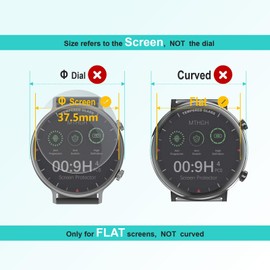 MTHGH Pack of 4 37.5 mm (1.48 inches) diameter universal watch protector, 9H hardness, ultra-clear, HD screen protector, scratch-proof, explosion-proof, bubble-free