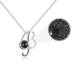 WINNICACA 100 Languages I Love You Necklace Initial Letter B Sterling Silver Pendant For Women Gifts