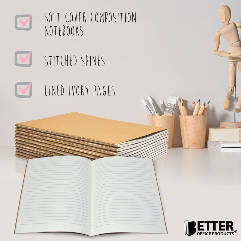 Better Office Products Kraft Notebooks with Lined Paper, 24 Pack,