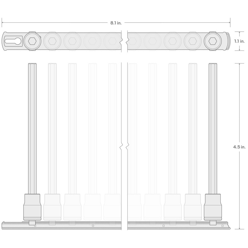 1/4 Inch Drive Long Hex Bit Socket Set with Rail,