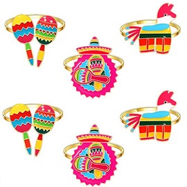 JERTOCLE Servilletero, juego de 6 servilleteros del Cinco de Mayo, servilleteros de fiesta mexicana, soporte para servilletas de piñata para bodas, fiestas, cenas, decoración de mesa