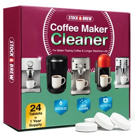 Stock & Brew Coffee Maker Cleaner Tablets 24 Count 1 Year Supply Descaler and Cleaning Tablets for Espresso Drip and Pod Machines Removes Residue and Improves Taste