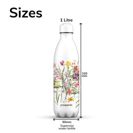 PROWORKS Thermosflasche, BPA-frei, wiederverwendbar, Edelstahl, 12 Stunden warm und bis zu 24 Stunden kalt, Sport, Fitnessstudio, Reise, 1 l, Weiß – Botanisch