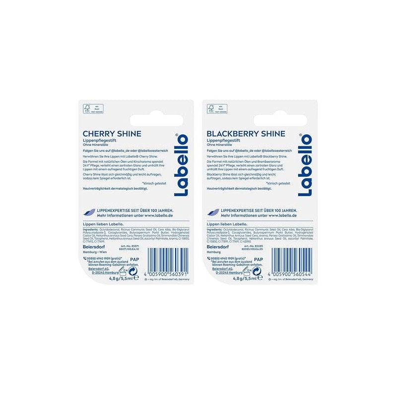Labello Lip Balms Set, 1x Cherry With 1x Blackberry Lip